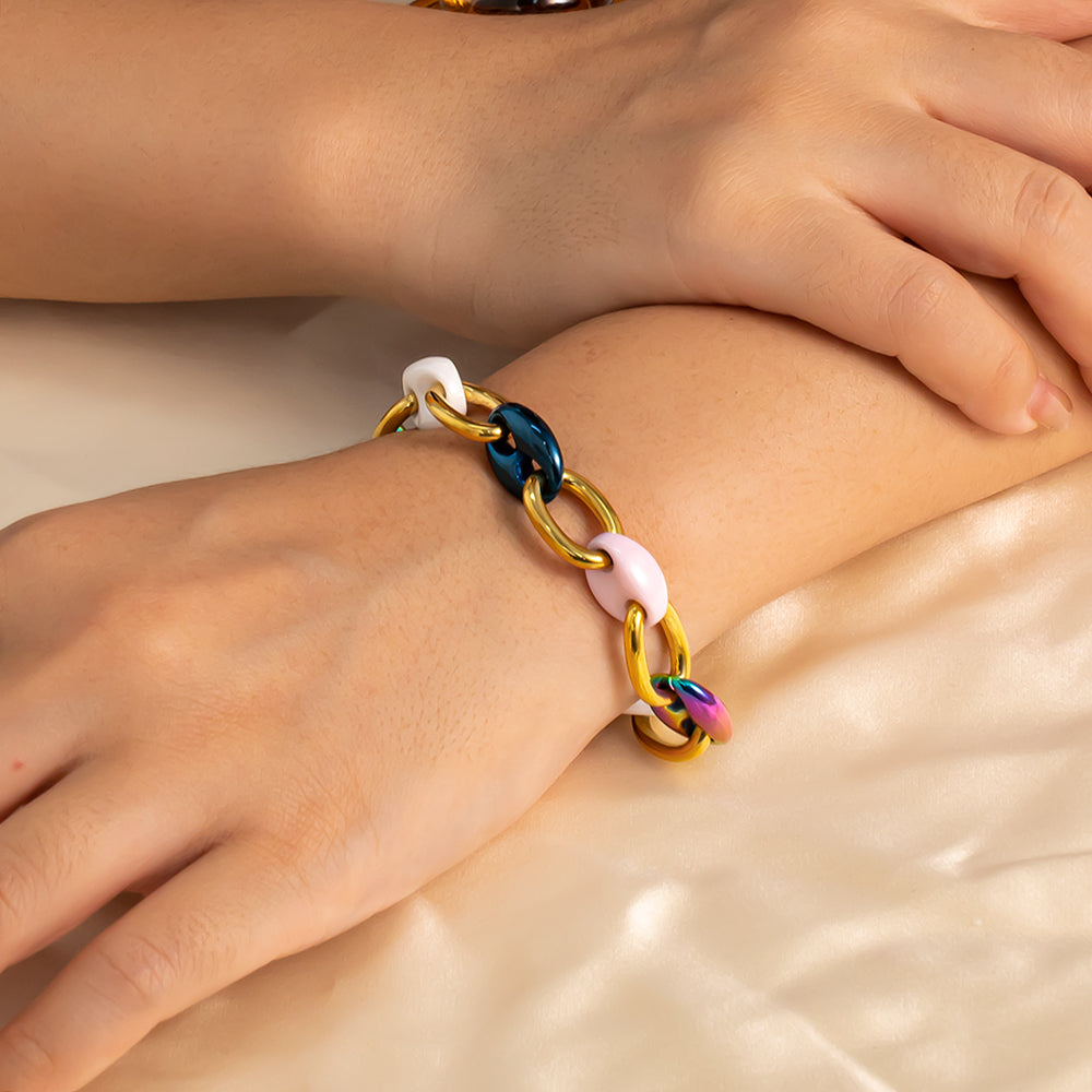 Aurora Ceramic & Gold Chain Bracelet – Color Vacuum-Plated & 18K Gold-Plated 316 Stainless Steel, Chunky