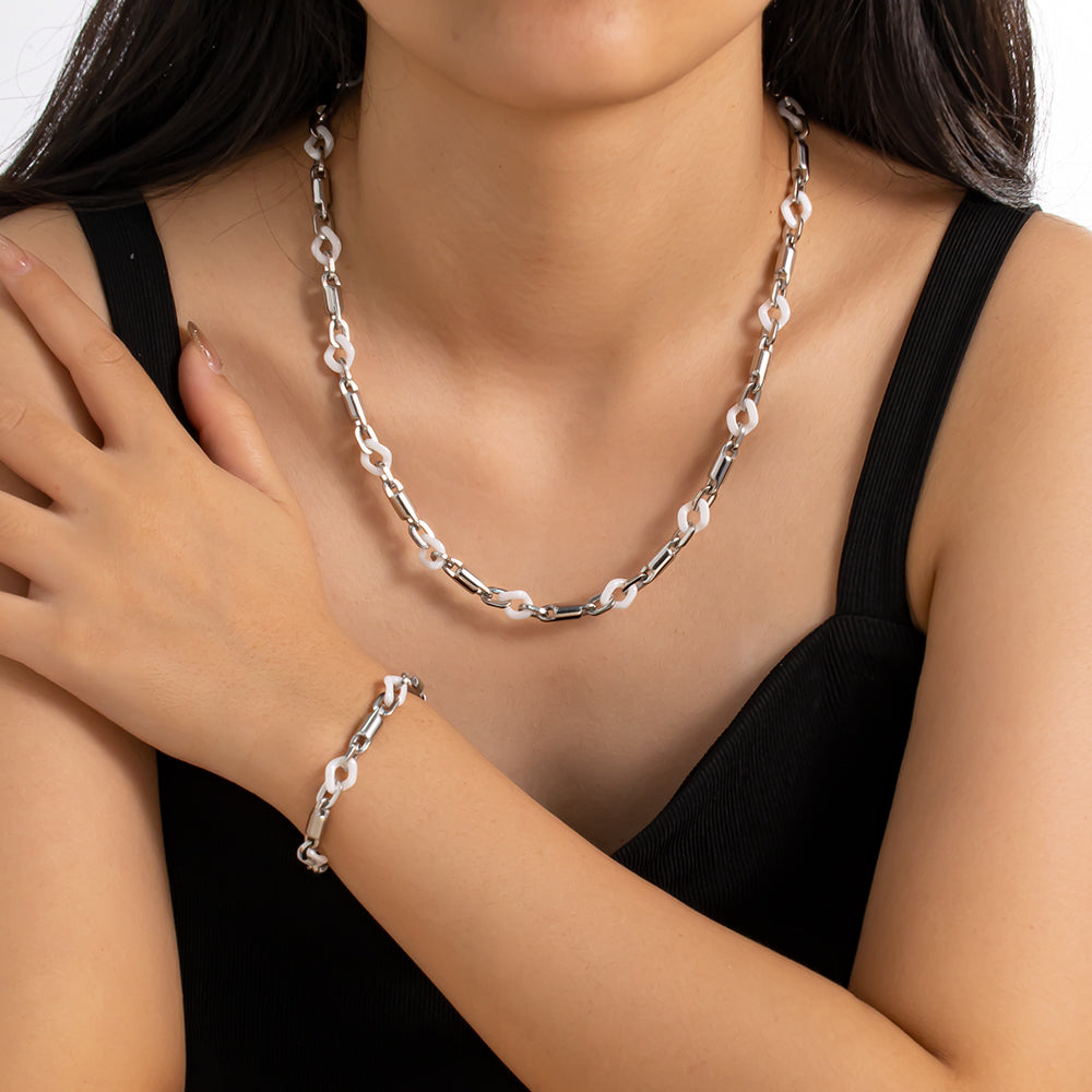 Luxe Ceramic Silver Bracelet – White Ceramic & 316 Stainless Steel, Elegant Design, Unisex