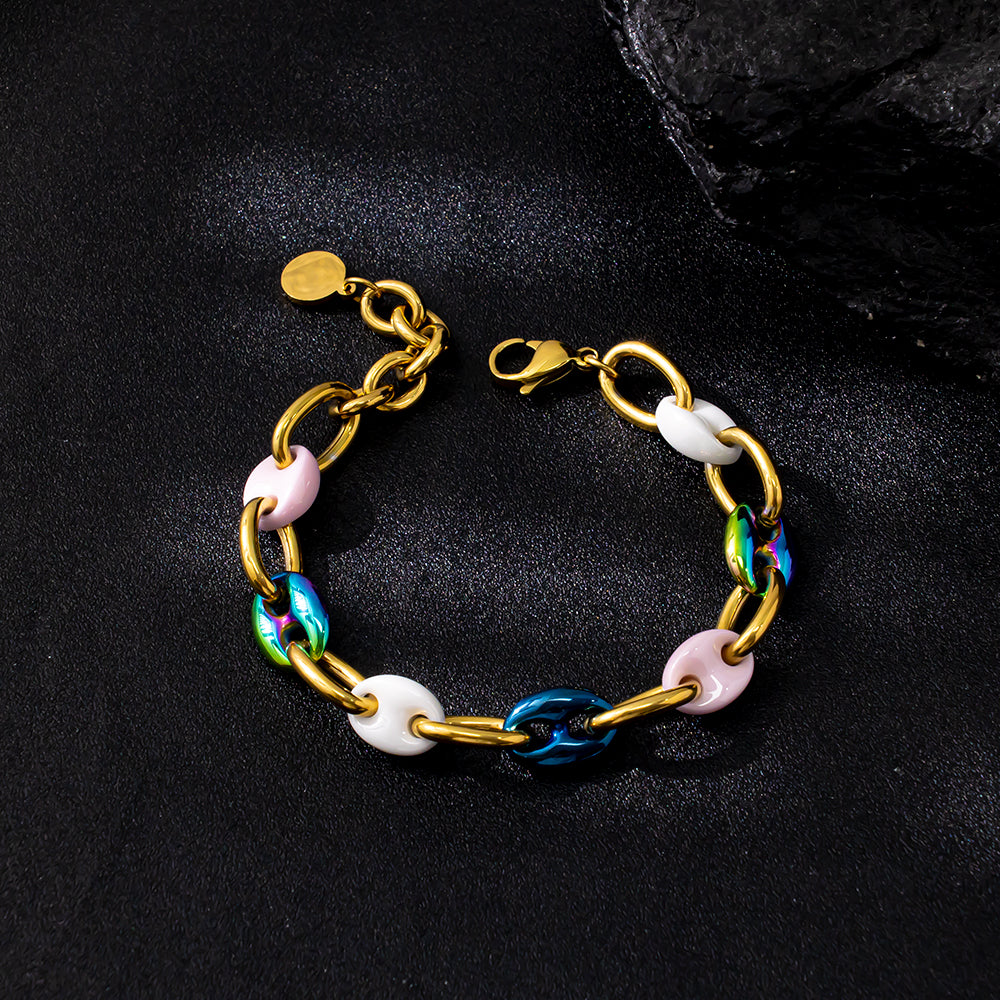 Aurora Ceramic & Gold Chain Bracelet – Color Vacuum-Plated & 18K Gold-Plated 316 Stainless Steel, Chunky