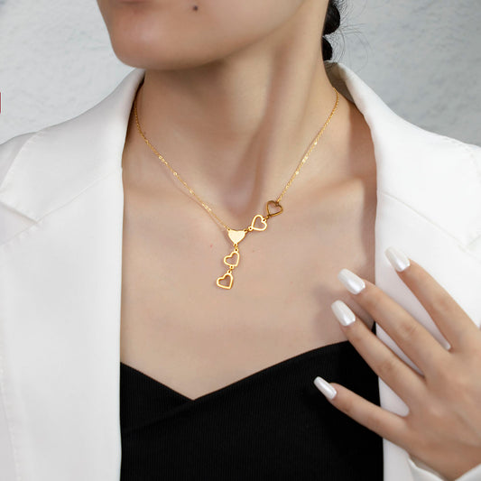 316 Stainless Steel 18K Gold Plated Four Hearts Necklace | Creative Design Pendant for Women