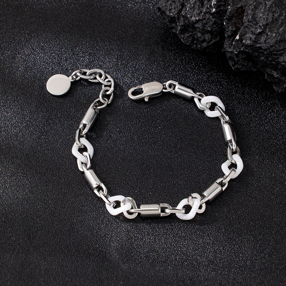 Luxe Ceramic Silver Bracelet – White Ceramic & 316 Stainless Steel, Elegant Design, Unisex