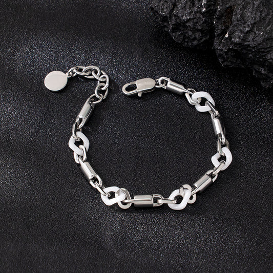Luxe Ceramic Silver Bracelet – White Ceramic & 316 Stainless Steel, Elegant Design, Unisex
