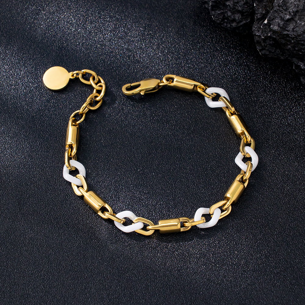 Luna Ceramic Gold Bracelet – White Ceramic & 18K Gold-Plated 316 Stainless Steel, Elegant & Textured