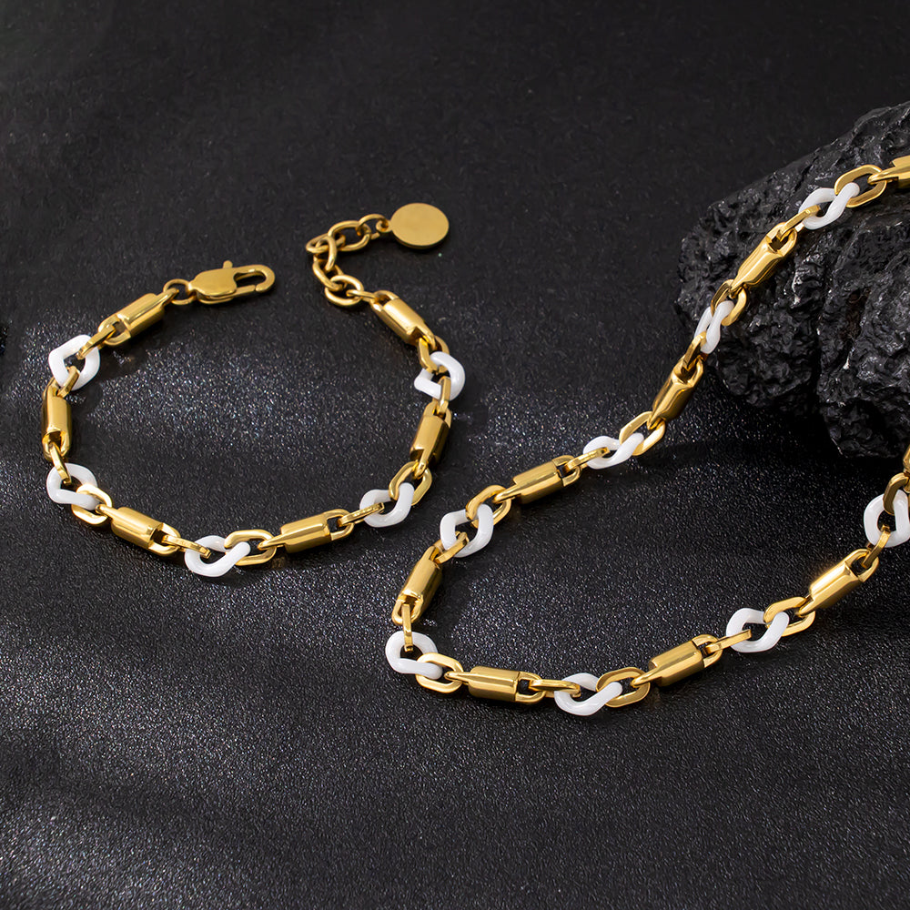 Luna Ceramic Gold Bracelet – White Ceramic & 18K Gold-Plated 316 Stainless Steel, Elegant & Textured