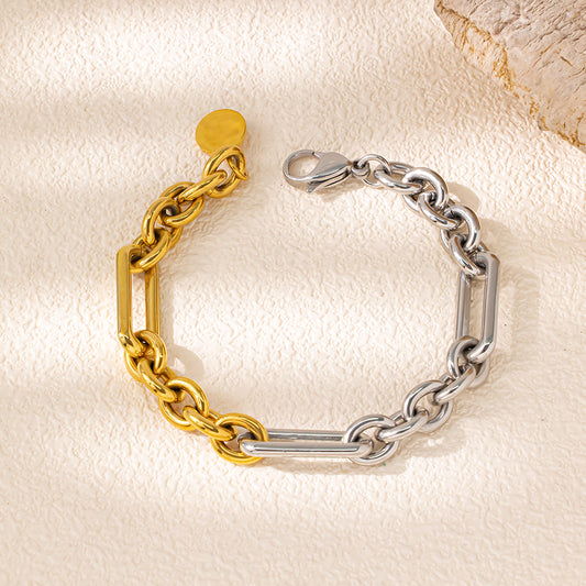 Dual Tone Titan Bracelet – 316 Stainless Steel, Silver & 18K Gold, Chunky & Polished