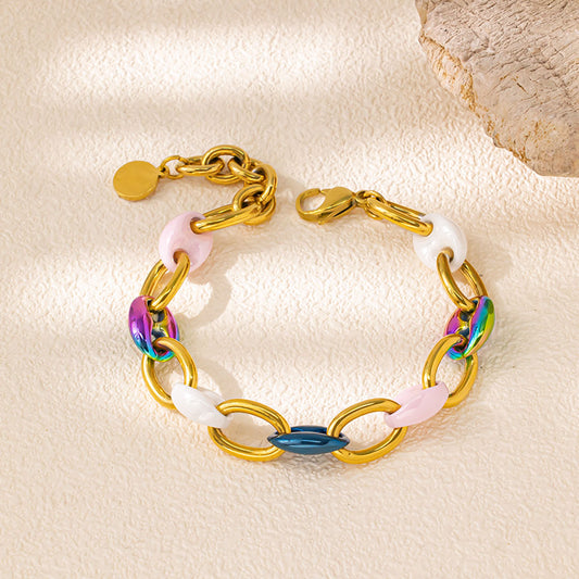 Aurora Ceramic & Gold Chain Bracelet – Color Vacuum-Plated & 18K Gold-Plated 316 Stainless Steel, Chunky