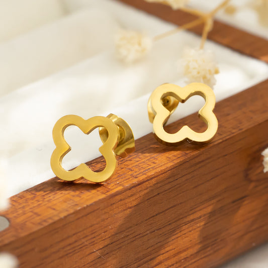 316 Stainless Steel 18K Gold Plated Four-Leaf Clover Earrings | Lucky & Stylish Jewelry