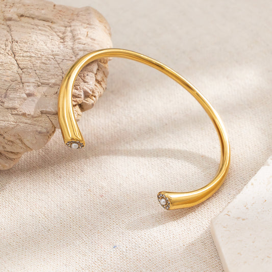 316 Stainless Steel 18K Crystal Open C Bracelet | Sparkling Double-End Accent