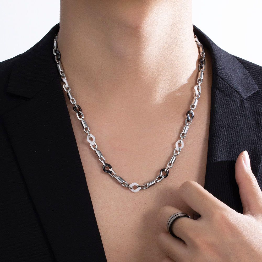 Noir Ceramic Silver Bracelet – Black Ceramic & 316 Stainless Steel, Elegant & Textured