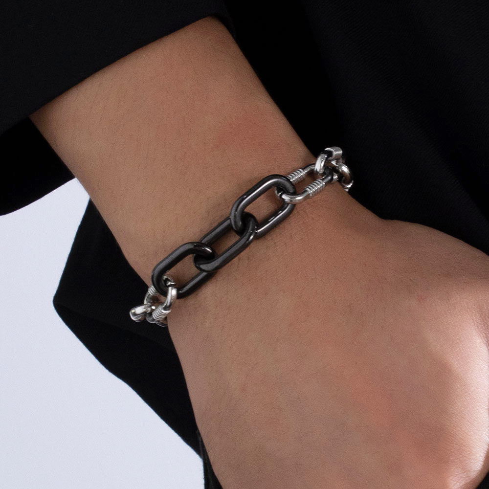 Onyx Unity Bracelet – Black Ceramic & Stainless Steel Chunky Chain, Unisex