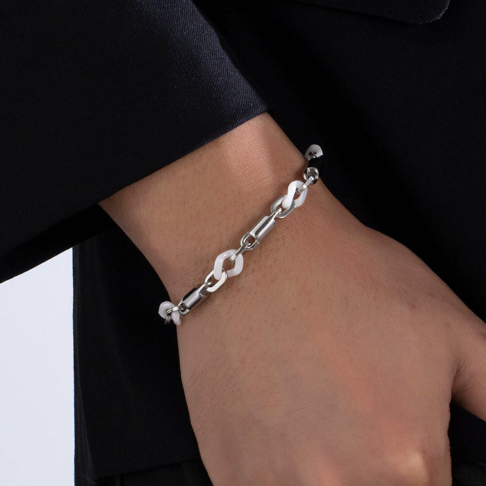 Luxe Ceramic Silver Bracelet – White Ceramic & 316 Stainless Steel, Elegant Design, Unisex