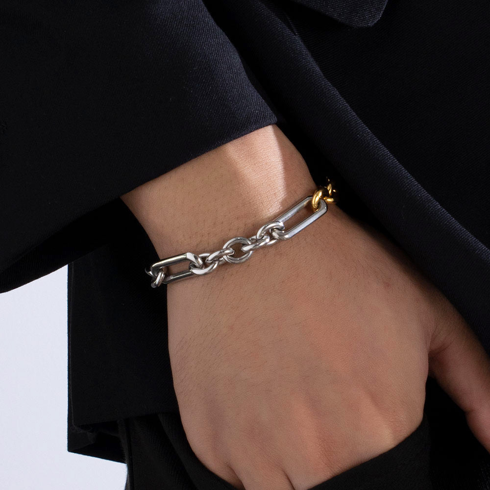 Dual Tone Titan Bracelet – 316 Stainless Steel, Silver & 18K Gold, Chunky & Polished