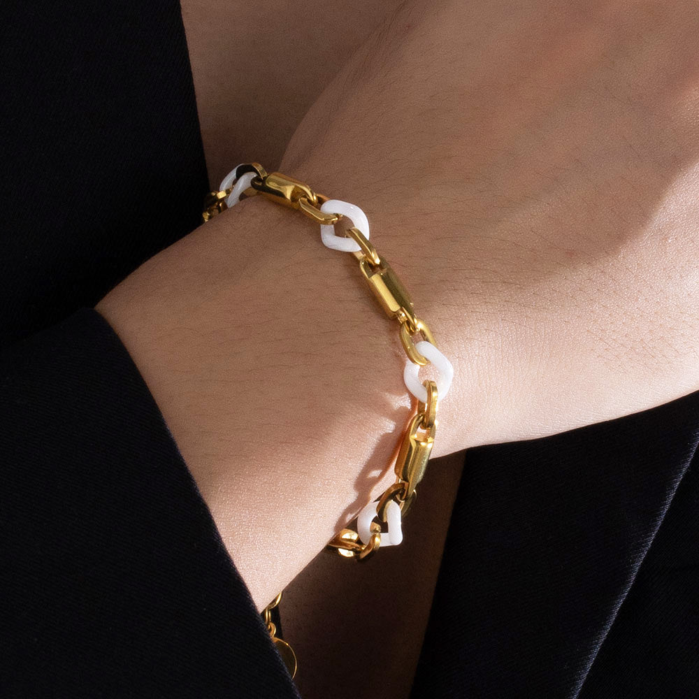 Luna Ceramic Gold Bracelet – White Ceramic & 18K Gold-Plated 316 Stainless Steel, Elegant & Textured