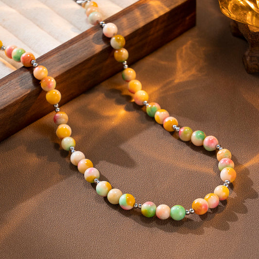 Orange Natural Stone Bead Necklace – Minimalist Handmade Jewelry