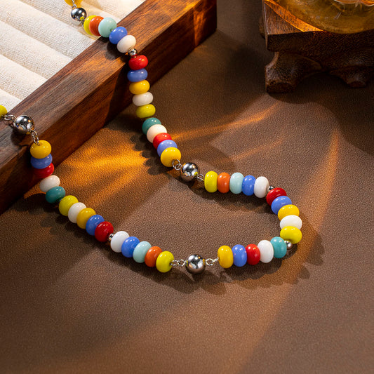 Rainbow Gemstone Necklace – Colorful Natural Stone Handmade Necklace, Unisex Jewelry