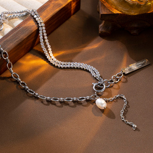 Paved Tennis Chain Layered Necklace – Unisex Handmade Layered Necklace with Crystal Paved Tennis Chain
