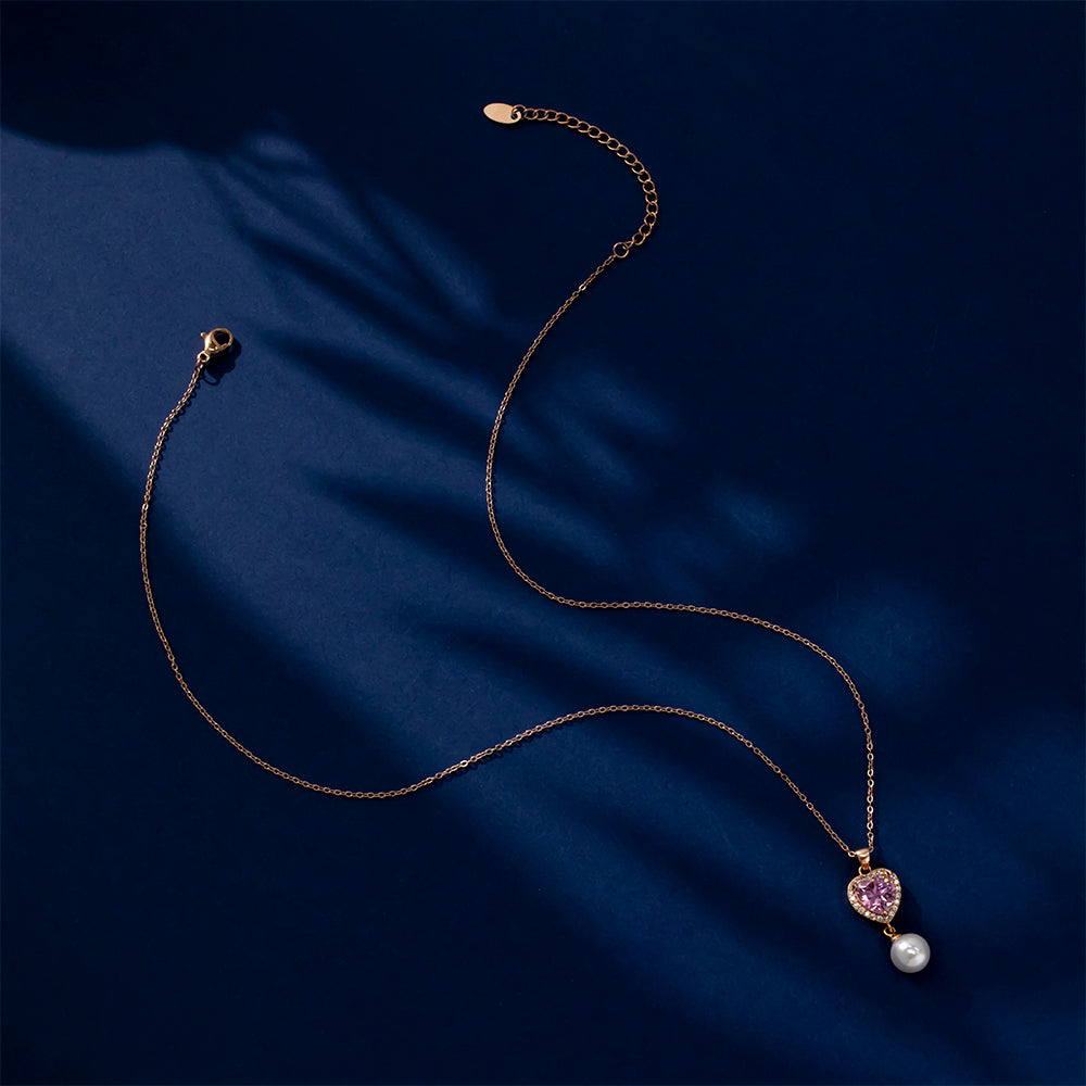 S925 Rose Gold Pink Diamond & Pearl Necklace | Sparkling Romantic Must-Have