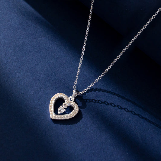 S925 Silver Sparkling Heart Zircon Necklace | Central Stone to Highlight Your Charm