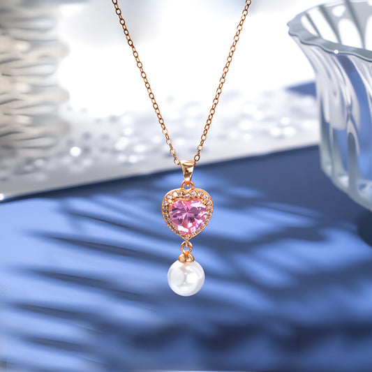 S925 Rose Gold Pink Diamond & Pearl Necklace | Sparkling Romantic Must-Have