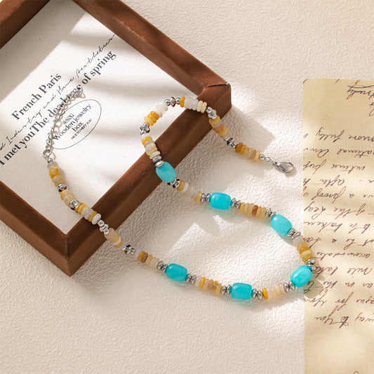 Yellow Agate & Blue Chalcedony Necklace – Unisex Handmade Necklace with Yellow Agate and Blue Chalcedony