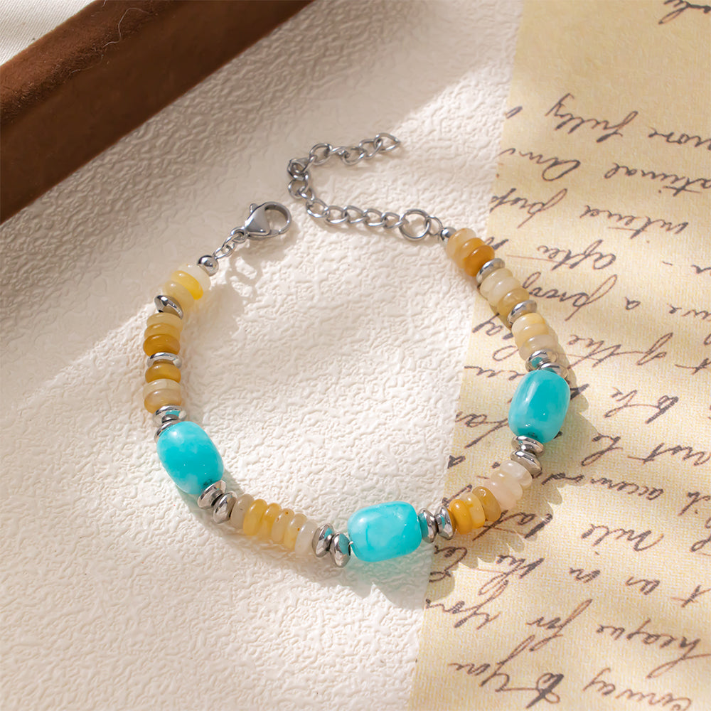 Yellow Agate & Blue Chalcedony Bracelet – Unisex Handmade Bracelet with Yellow Agate and Blue Chalcedony