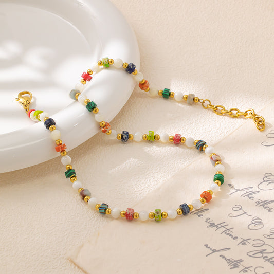 Colorful Turquoise & White Shell Beads Necklace – Unisex Handmade Necklace with Natural Turquoise and White Shell Beads