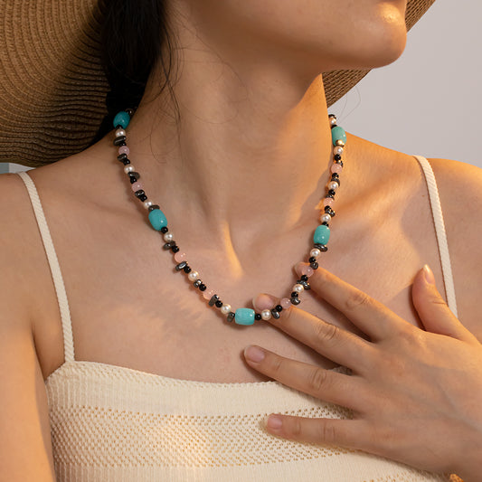Colorful Natural Stone Beads Necklace – Unisex Handmade Necklace with Colorful Natural Stones