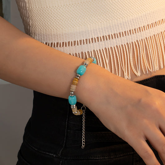 Yellow Agate & Blue Chalcedony Bracelet – Unisex Handmade Bracelet with Yellow Agate and Blue Chalcedony