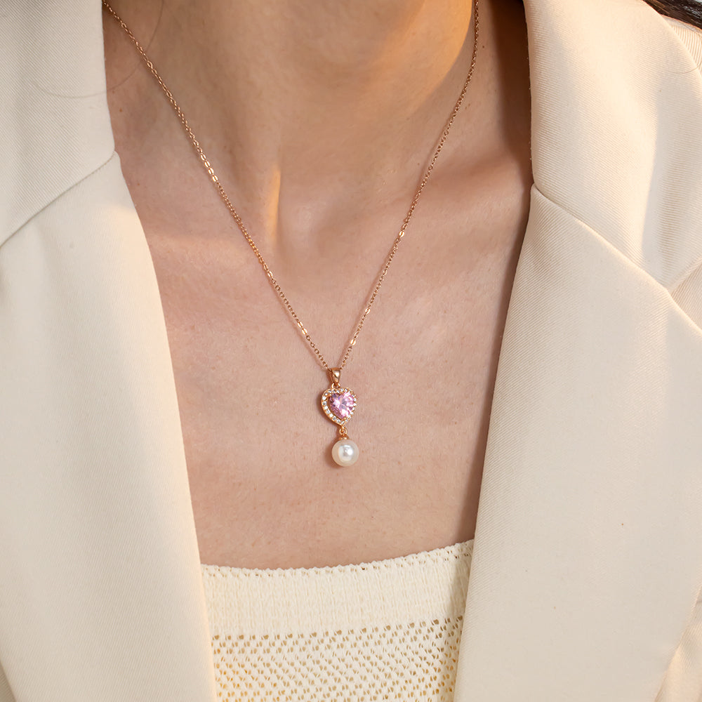S925 Rose Gold Pink Diamond & Pearl Necklace | Sparkling Romantic Must-Have