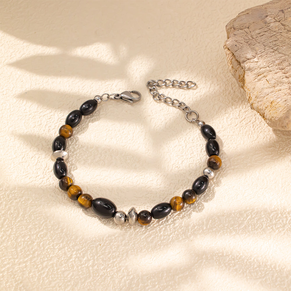 Black Glass Beads & Tiger Eye Bracelet – Guardian of the Night