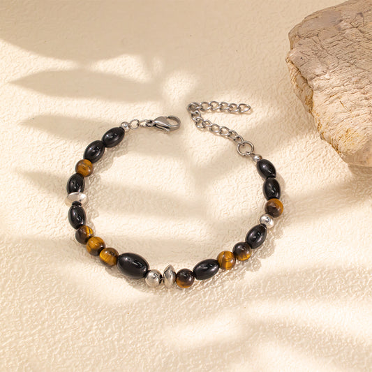 Black Glass Beads & Tiger Eye Bracelet – Guardian of the Night