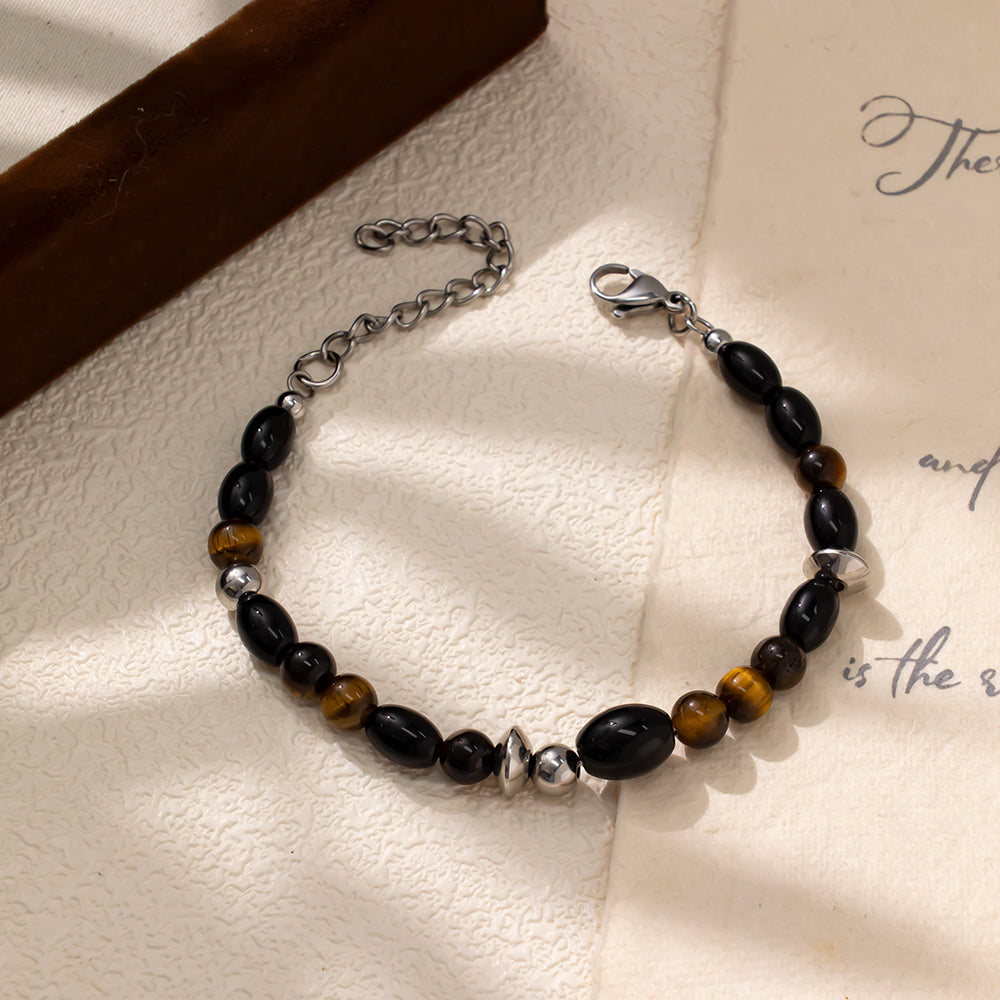 Black Glass Beads & Tiger Eye Bracelet – Guardian of the Night