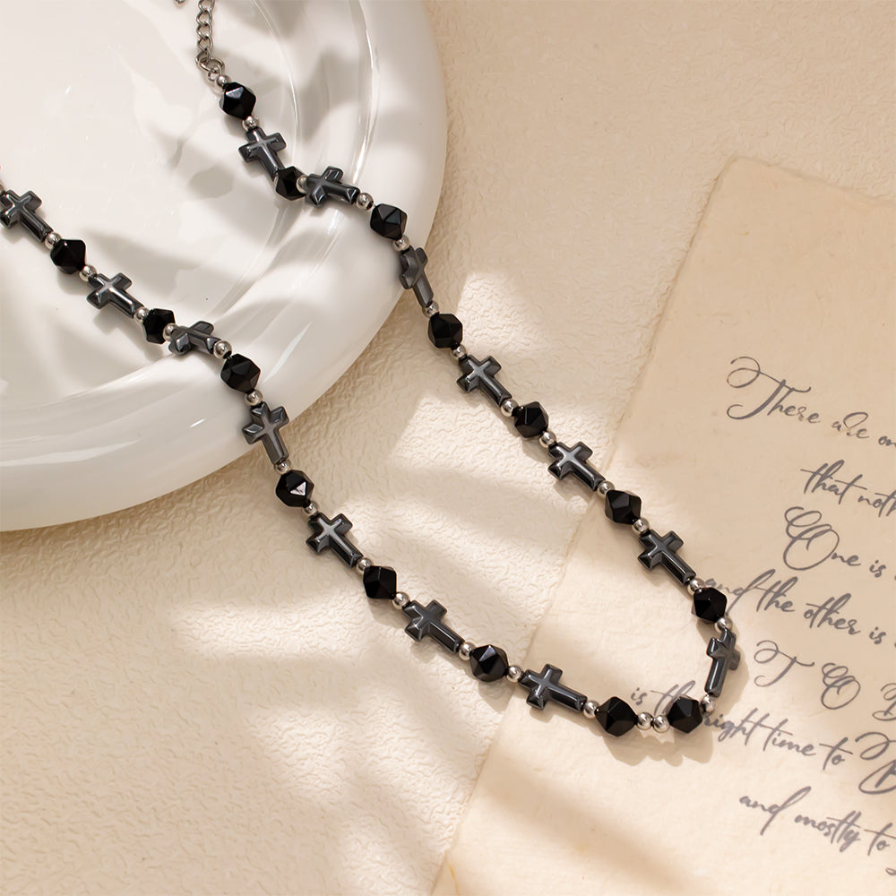 Irregular Black Obsidian & Faceted Agate Necklace
