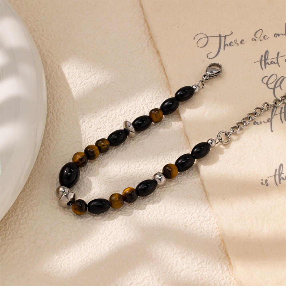Black Glass Beads & Tiger Eye Bracelet – Guardian of the Night