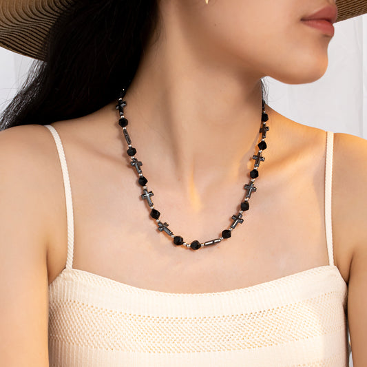 Irregular Black Obsidian & Faceted Agate Necklace