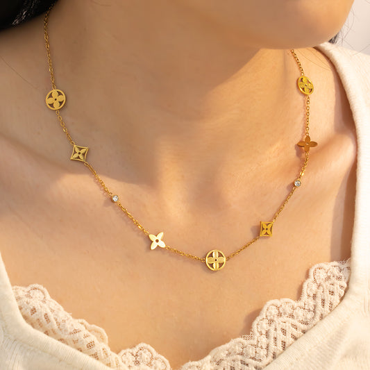 316 Stainless Steel 18K Gold Plated Flower Necklace | Dainty and Trendy Jewelry for Women