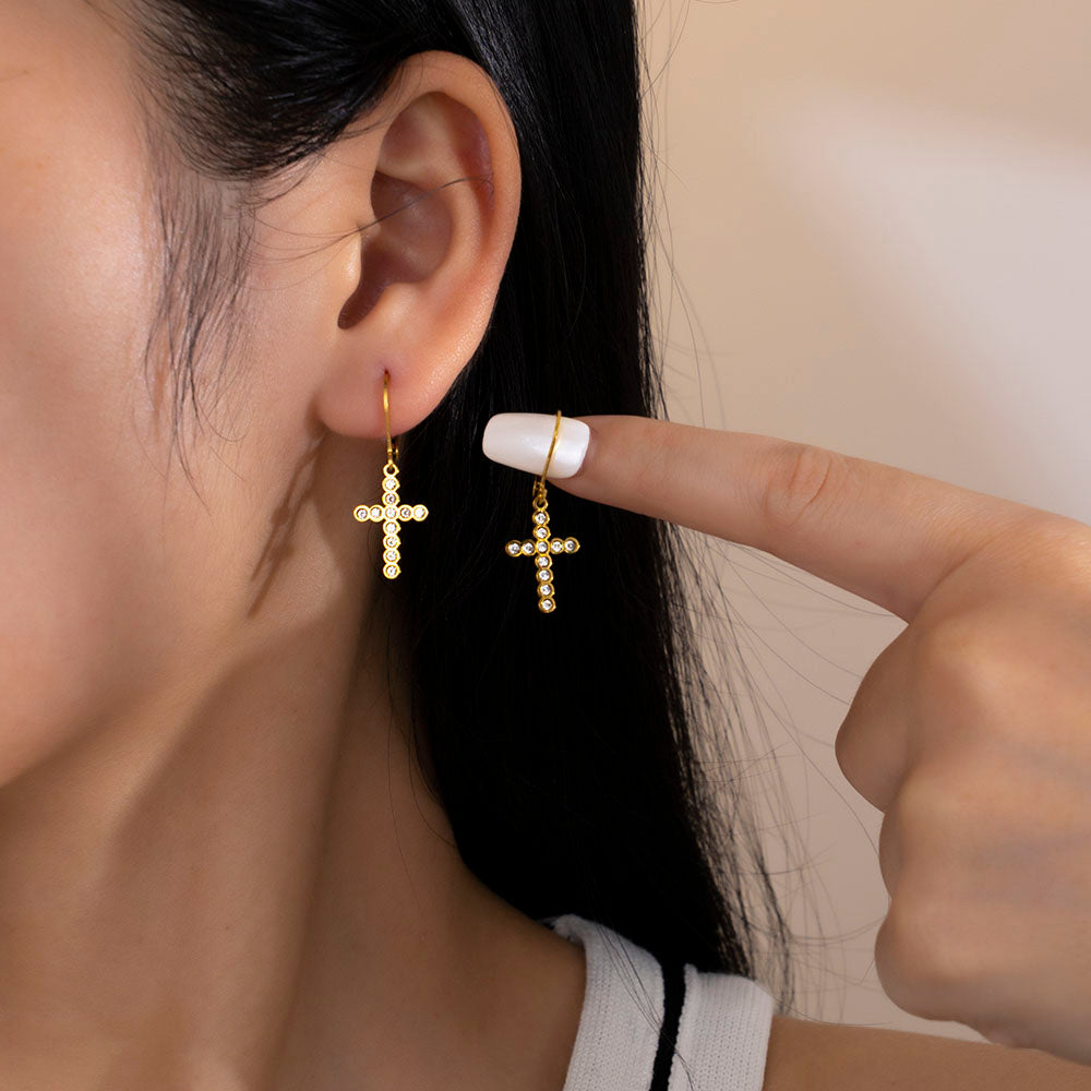 316 Stainless Steel 18K Gold Plated Cross Earrings | Classic & Stylish Jewelry