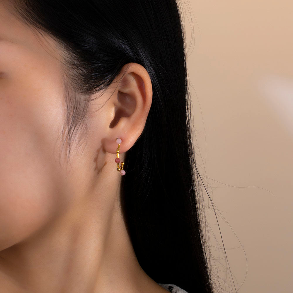 316 Stainless Steel 18K Gold Plated C Shape Earrings | Colorful Beads Trendy Jewelry
