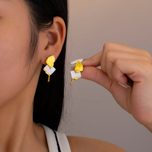 316 Stainless Steel 18K Gold Plated Gold & White Earrings | Elegant & Chic Jewelry