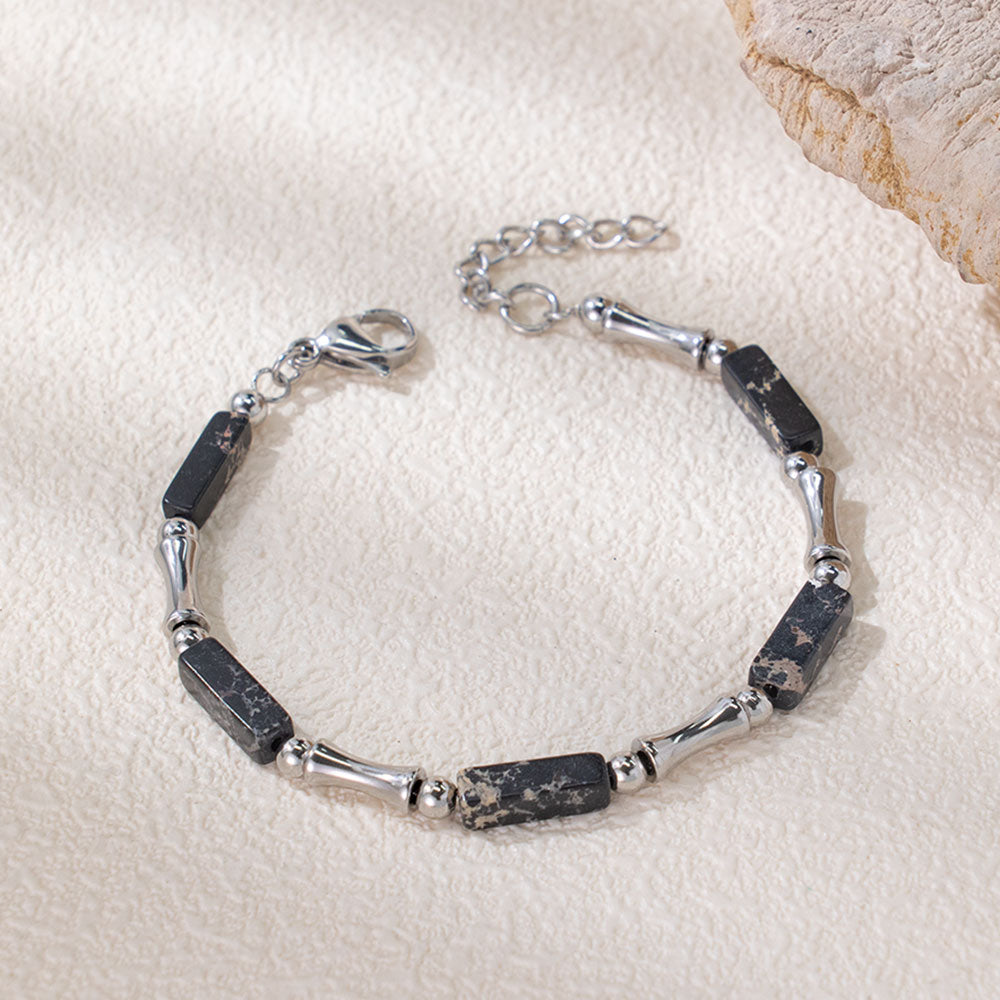 Rainbow Bamboo Bracelet – Multi-Colored Turquoise & Silver 316 Stainless Steel, Bamboo-Shaped Accents