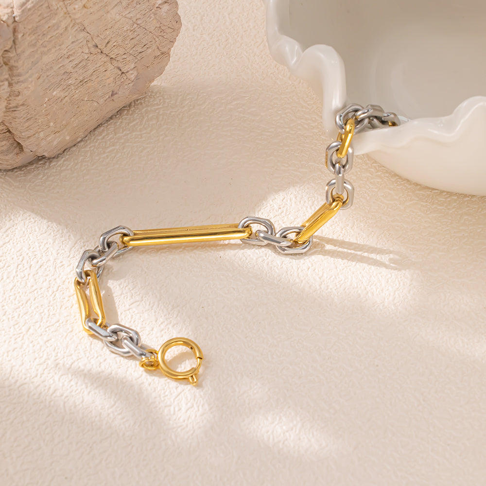 Chunky Two-Tone Stainless Steel Bracelet – Bold, High-Quality Unisex Accessory