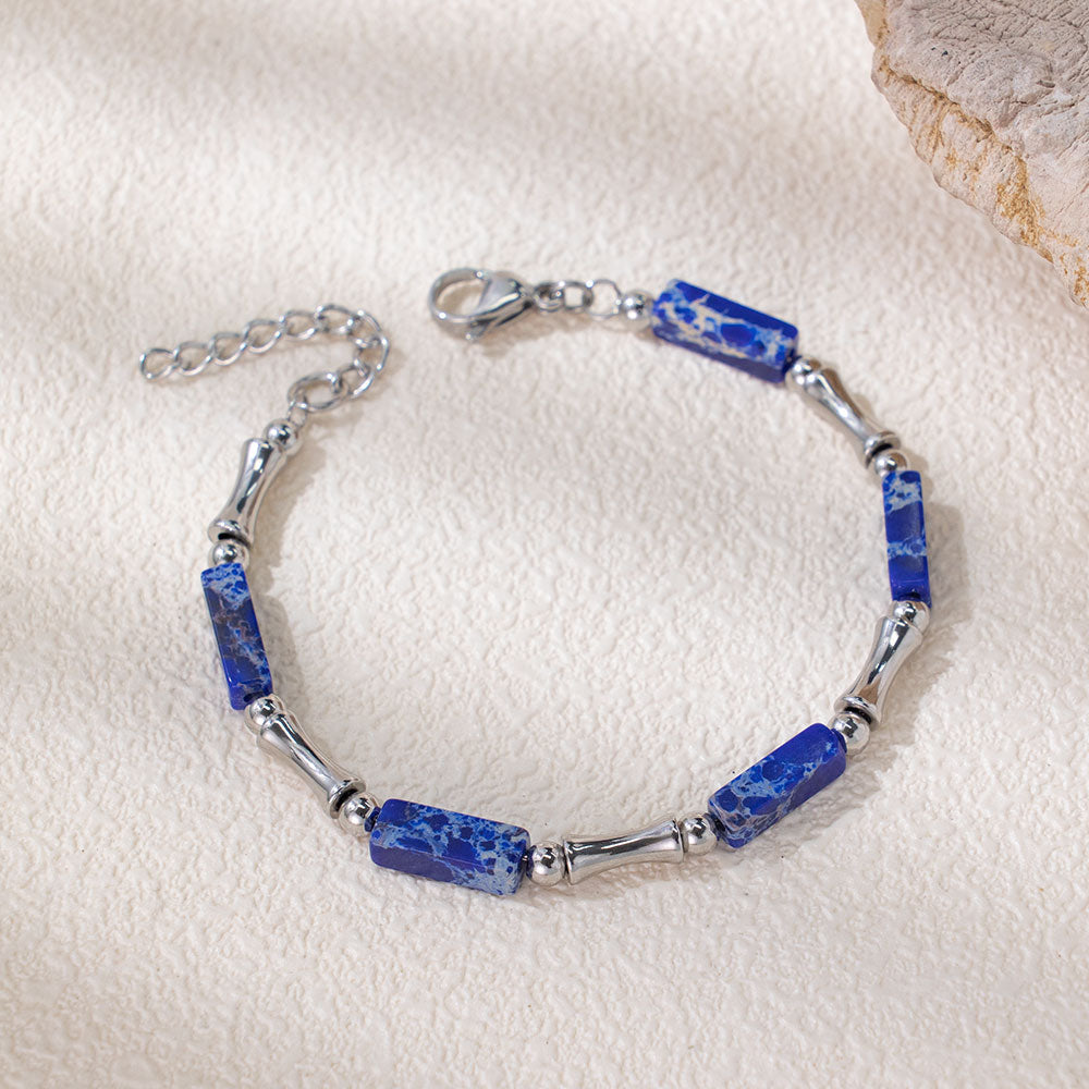 Rainbow Bamboo Bracelet – Multi-Colored Turquoise & Silver 316 Stainless Steel, Bamboo-Shaped Accents