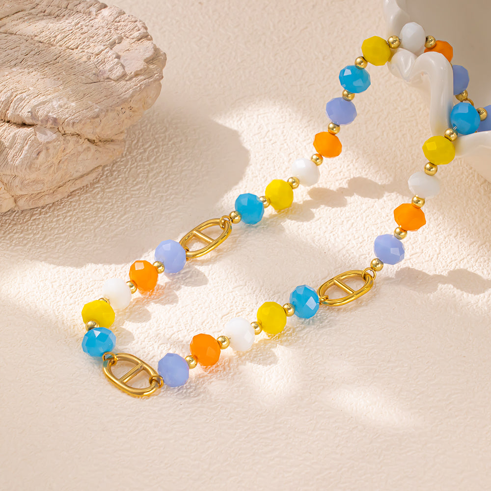 Colorful Sparkling Glass Bead Necklace – Vibrant & Eye-Catching Jewelry