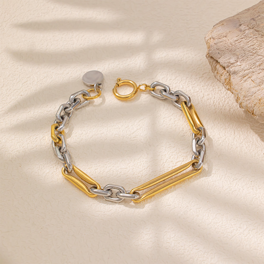 Chunky Two-Tone Stainless Steel Bracelet – Bold, High-Quality Unisex Accessory