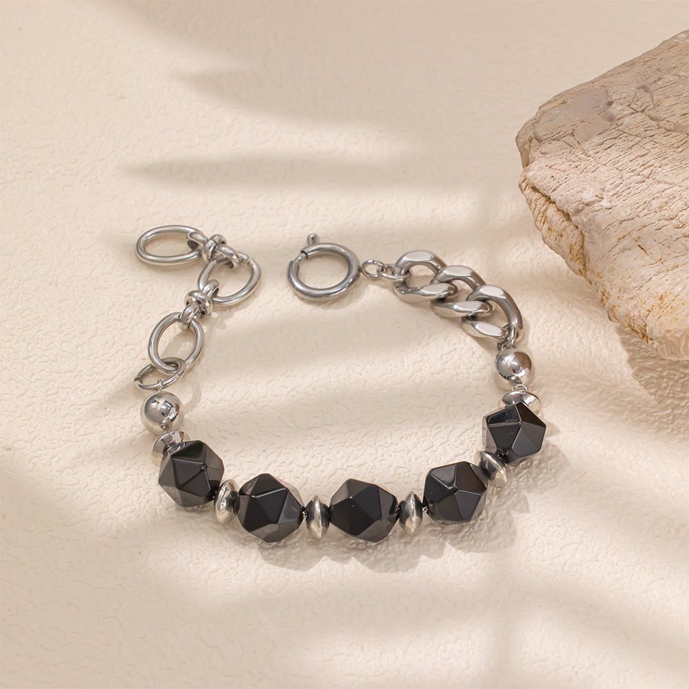 Black Onyx Handmade Chain Bracelet – Bold & Elegant Unisex Accessory