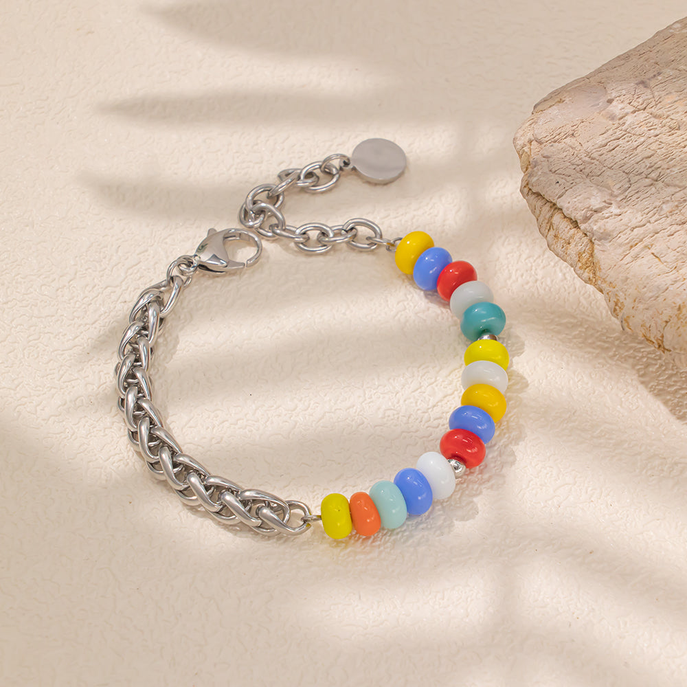 Colorful Glass Beads & Stainless Steel Bracelet – Journey of Light