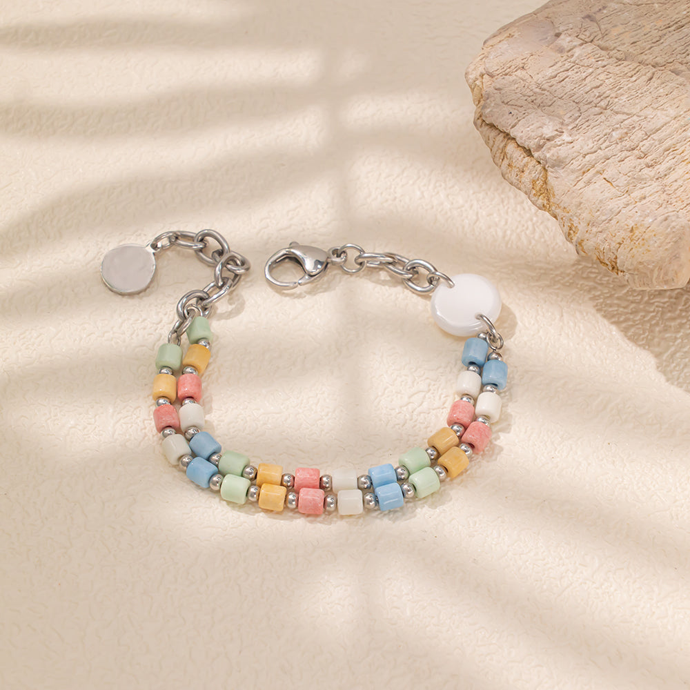 Macaron-Colored Double-Layer Stone Bracelet – Sweet & Colorful Unisex Accessory