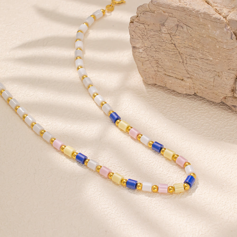 Colorful Ceramic Necklace – Glossy & Textured Cylinder Design, Bold & Stylish