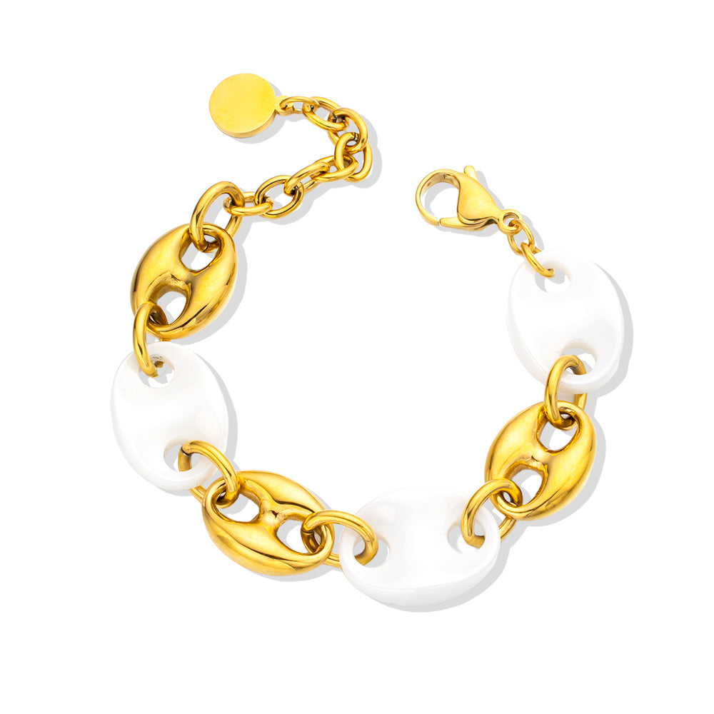 White Ceramic Bracelet with 18K Gold-Plated Stainless Steel – Elegant & Modern Unisex Accessory