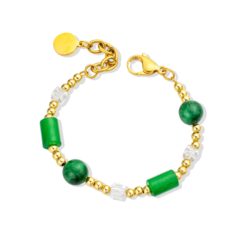 Green Chalcedony & Agate Bracelet with 18K Gold-Plated Stainless Steel – Elegant & Modern Unisex Jewelry